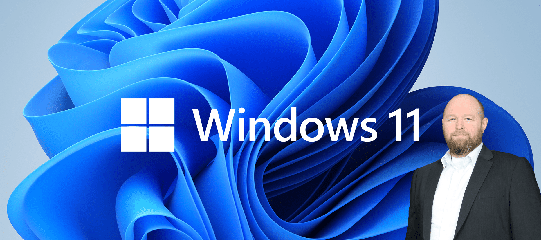Windows 11 banner image with man