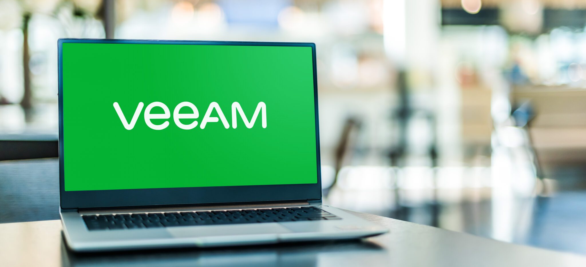 Laptop computer displaying logo of Veeam Software