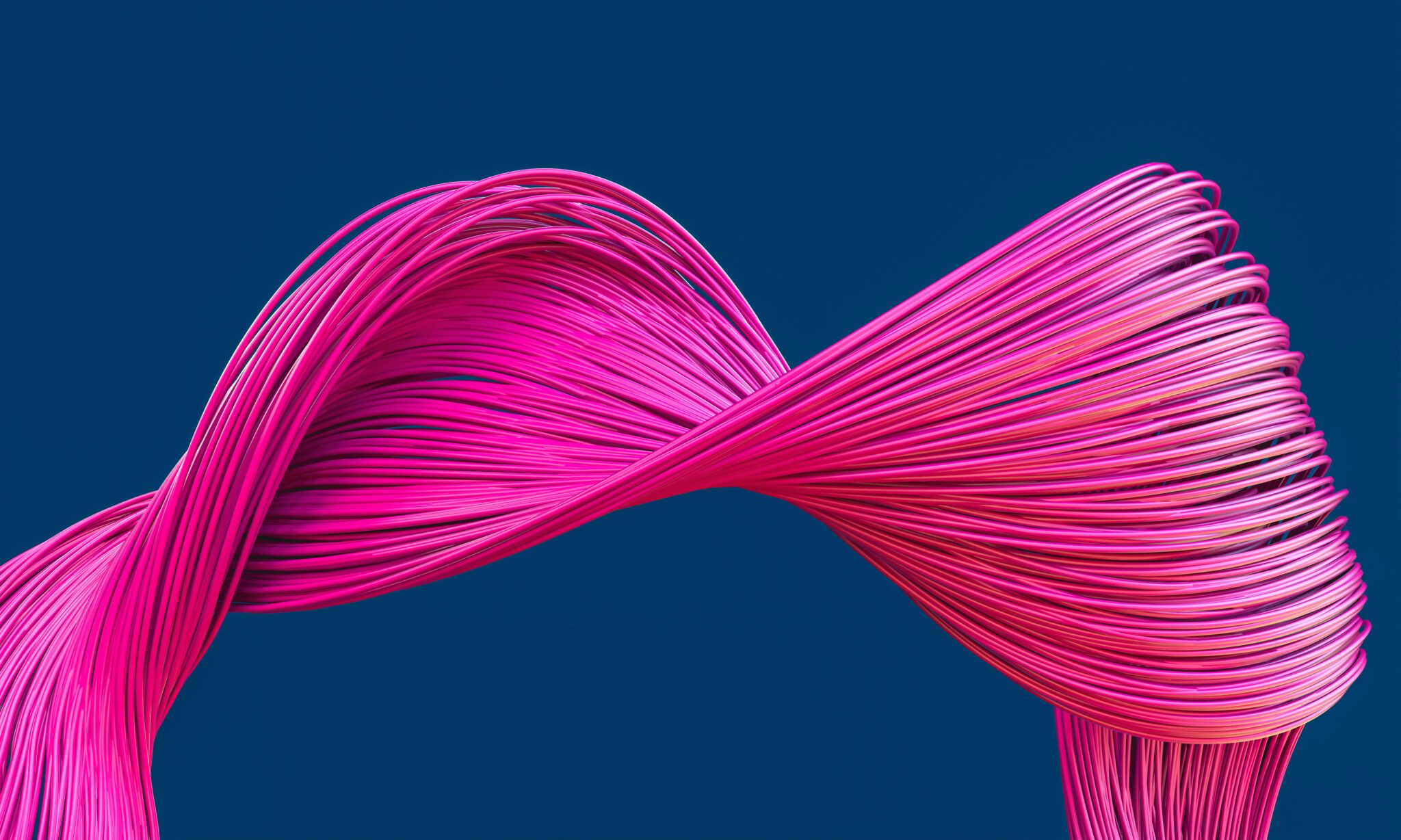 flexible pink twisting threads curving across the image